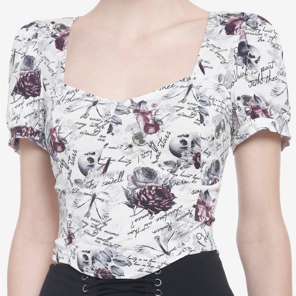 Dark Romance Ivory Sweetheart Woven Crop Top Hot Topic